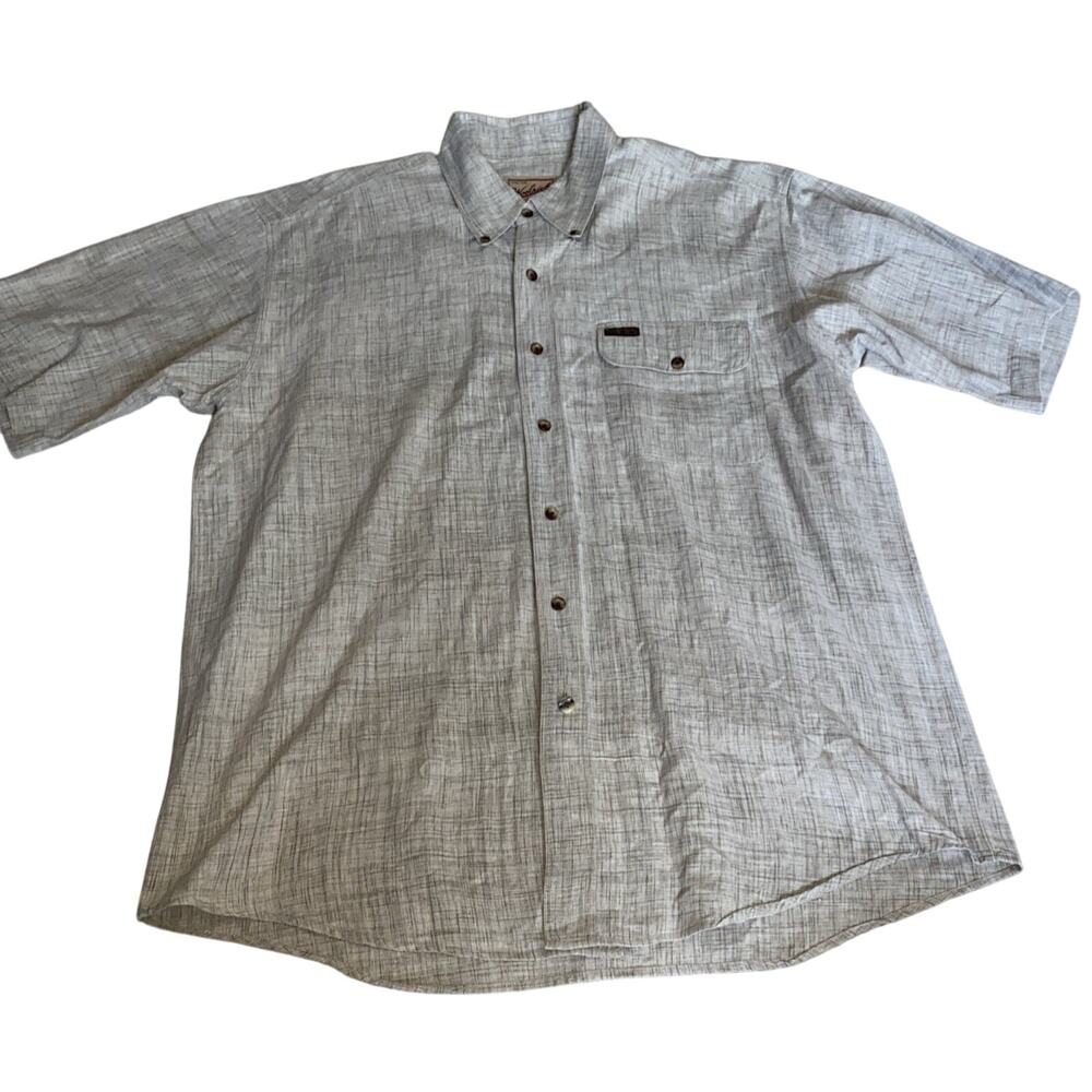 Woolrich Men Large Shirt Short Sleeve Cotton Crosshatch Slub Gray Outdoor